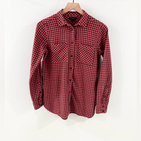 J. Crew Women’s Button Front Mini Buffalo Plaid Shirt Red Size 0 - Picture 2 of 6